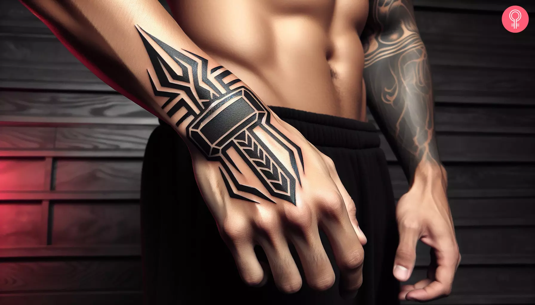 Thor hammer tattoo on the hand