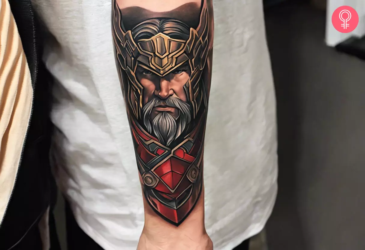 Thor tattoo on a man’s forearm