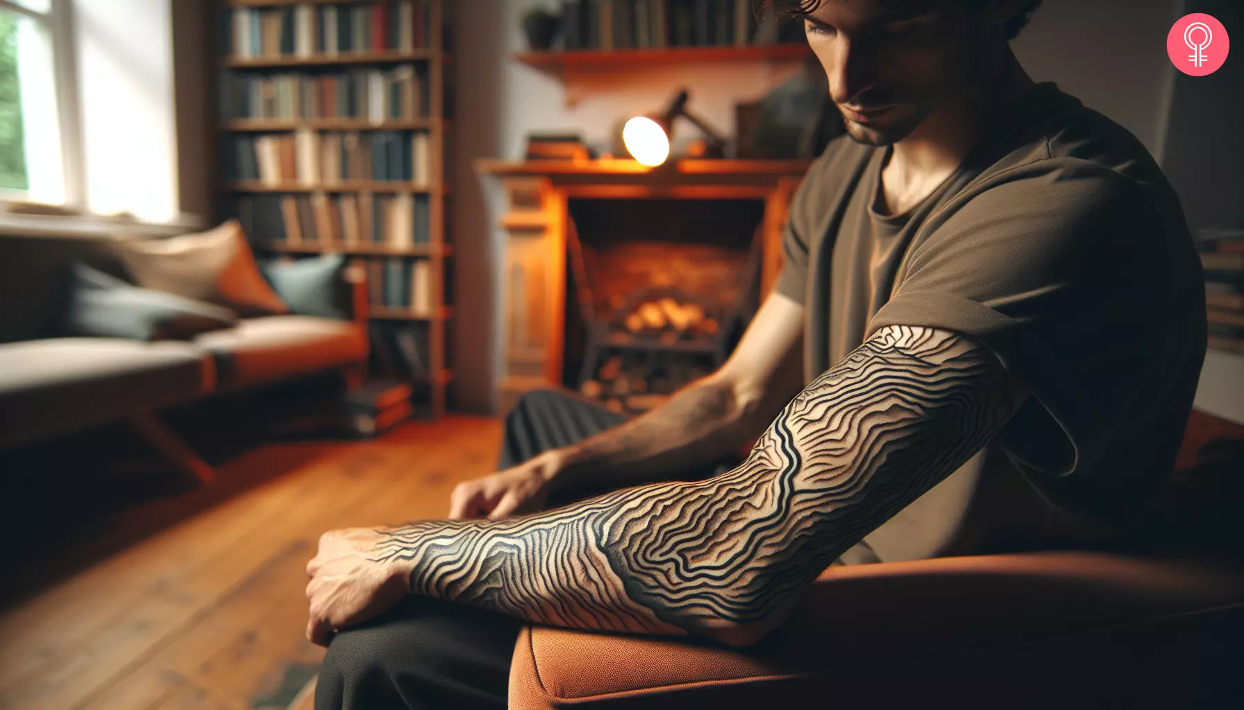 Topographical map tattoo on a man’s sleeve