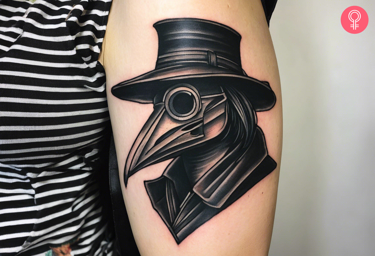Traditional plague doctor tattoo on the arm
