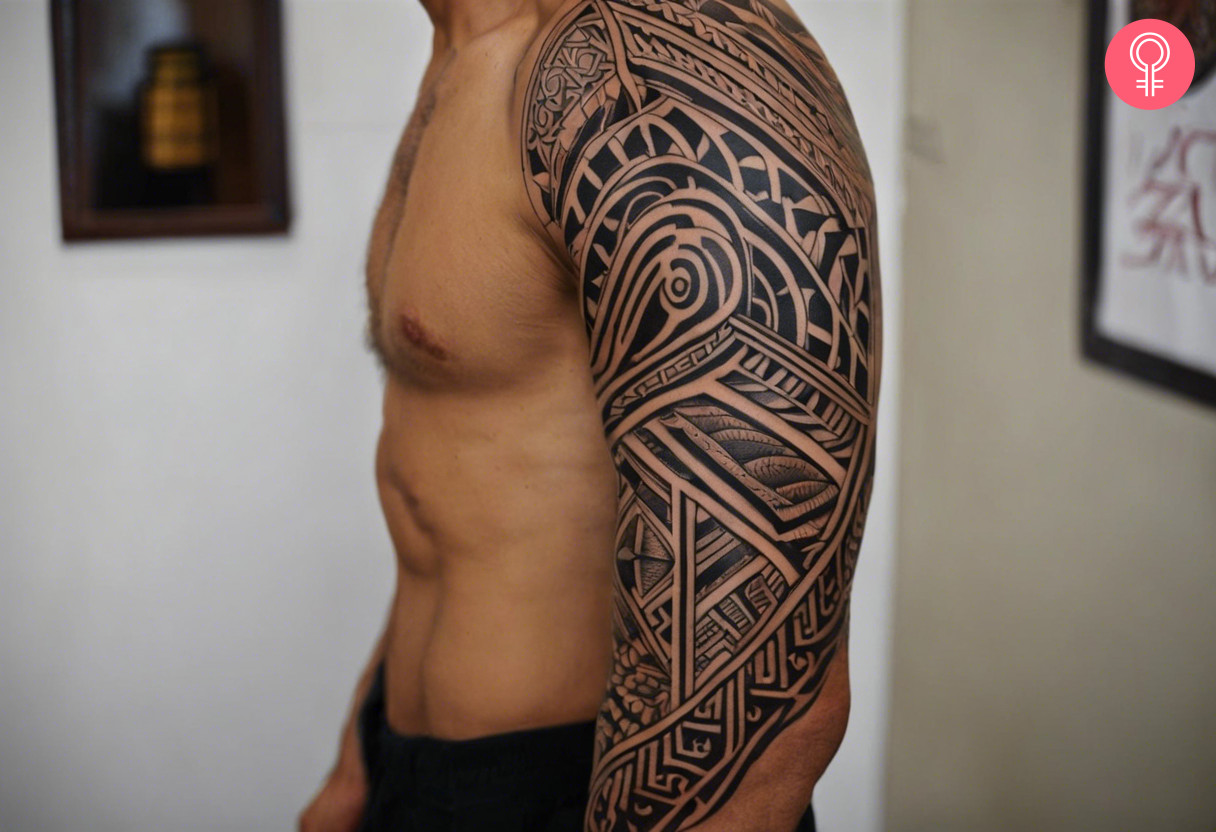 Upper Arm Maori Tattoo For Men