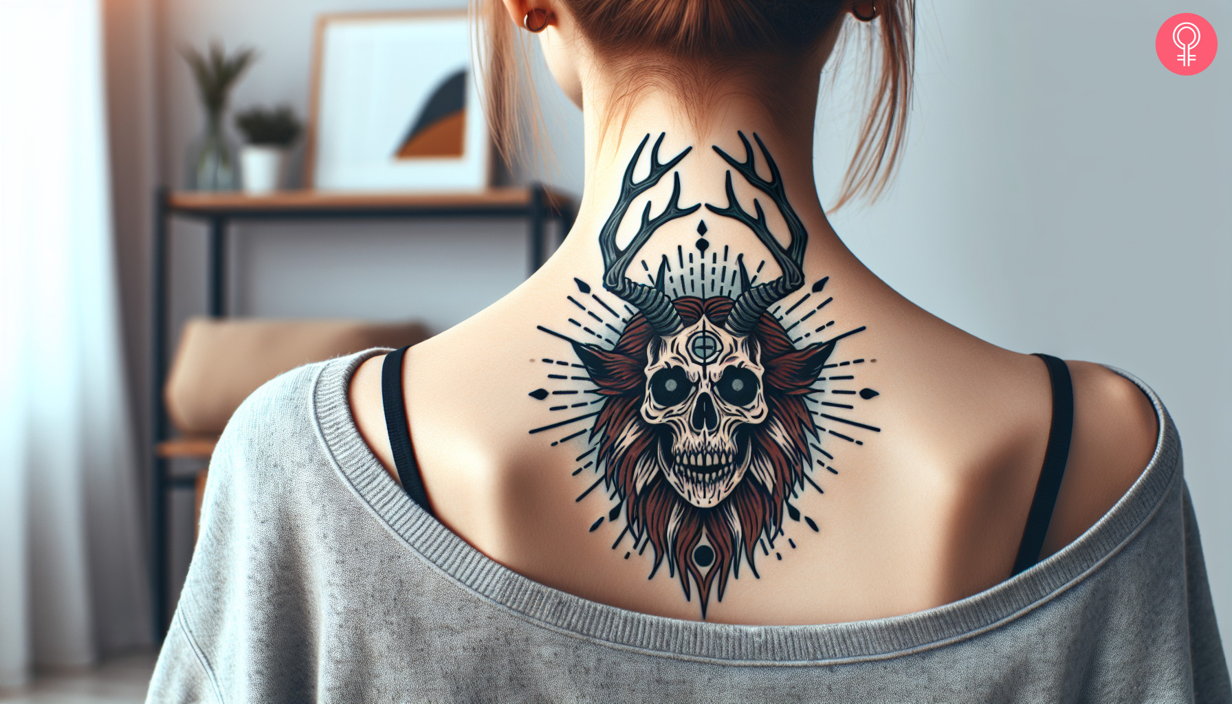 A wendigo tattoo on a woman’s back