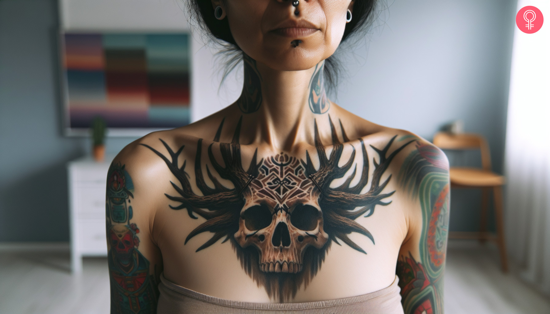 A wendigo chest tattoo