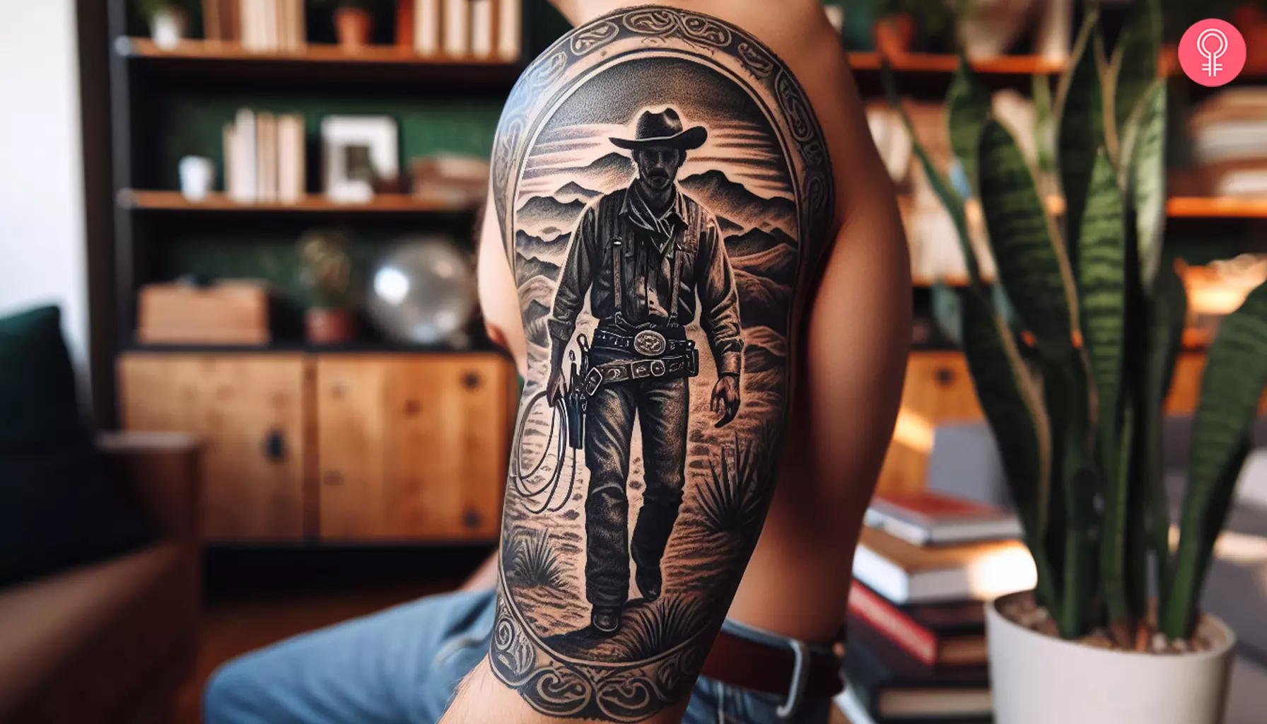 Western tattoo for men featuring a cowboy holding a whip