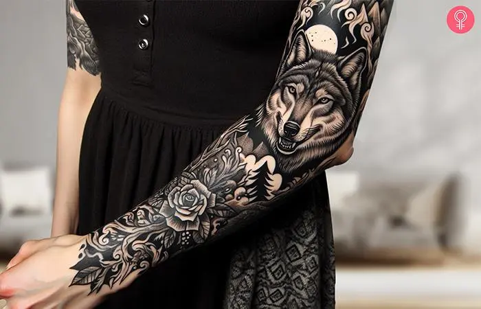 A wolf tattoo on the arm