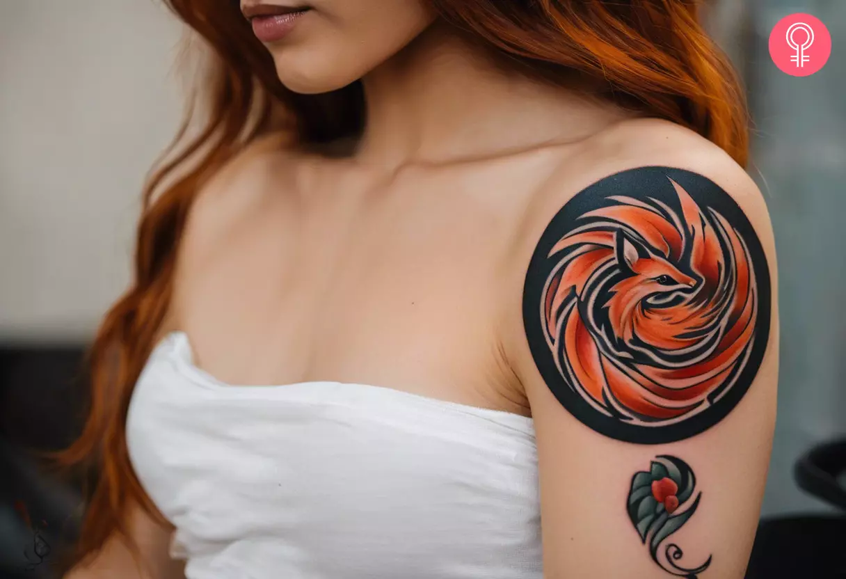 Woman sporting a nine-tailed fox tattoo