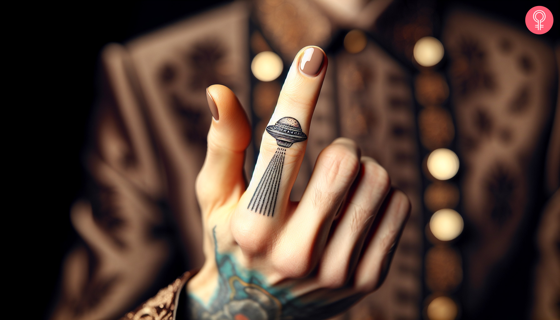 Woman with UFO finger tattoo