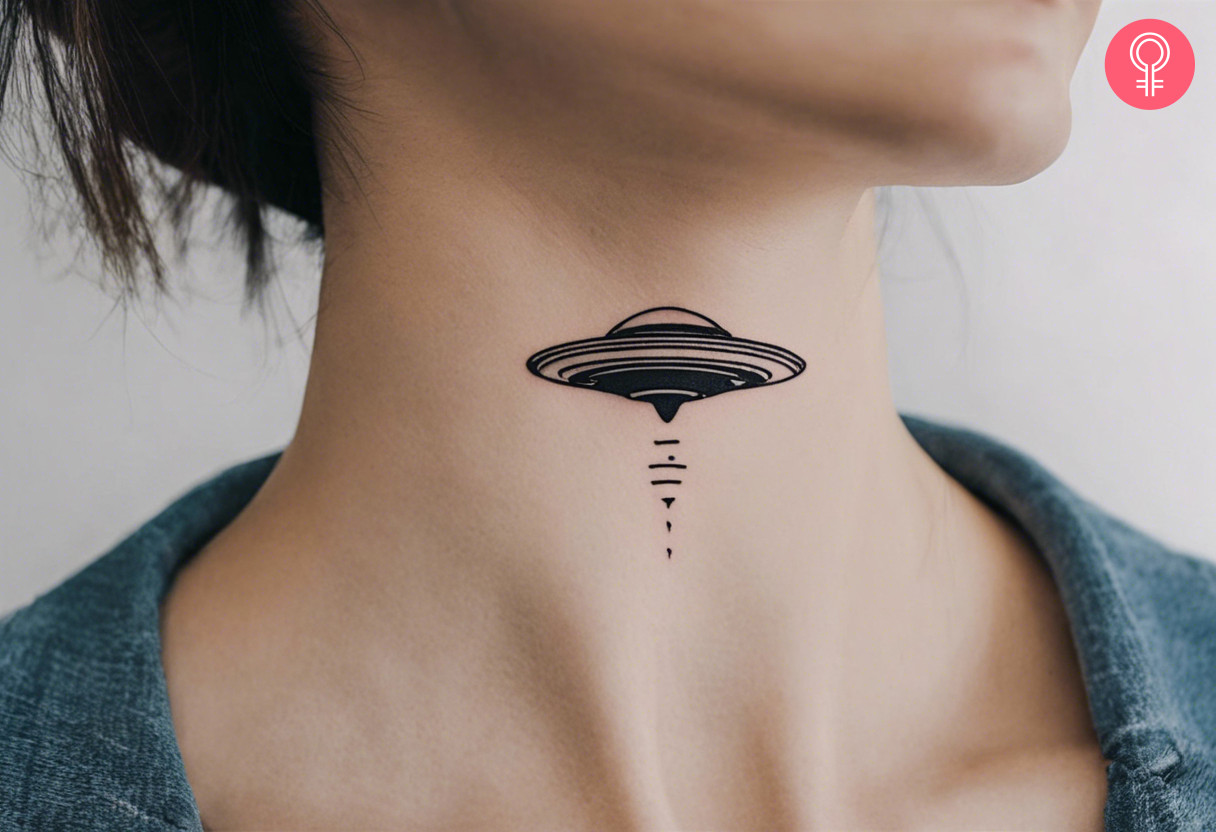 Woman with UFO neck tattoo