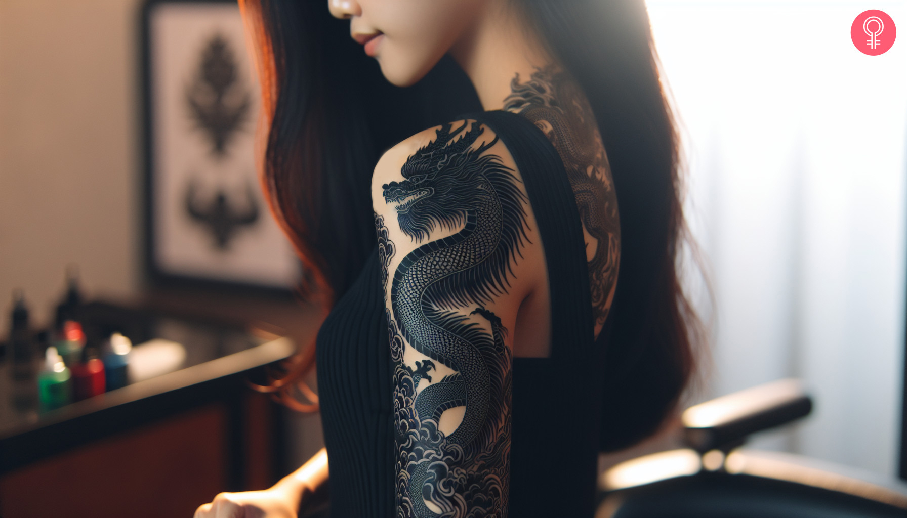 Woman with a Gothic dragon tattoo