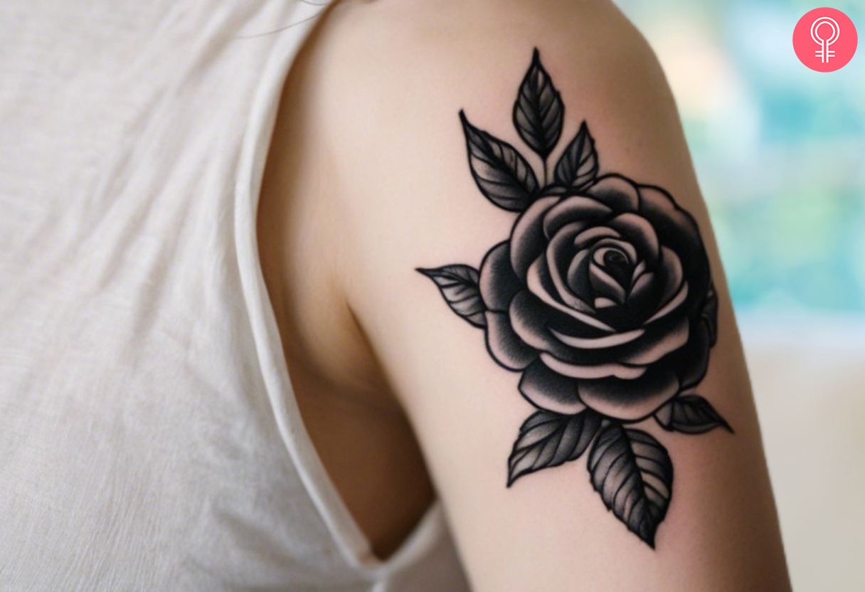 Woman with a Gothic rose tattoo