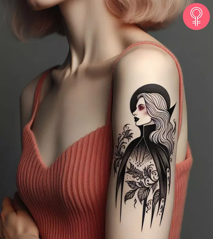 Woman with a Gothic tattoo on the arm