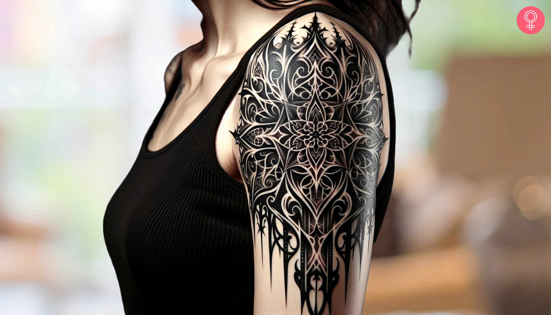 Woman with a Gothic tribal tattoo