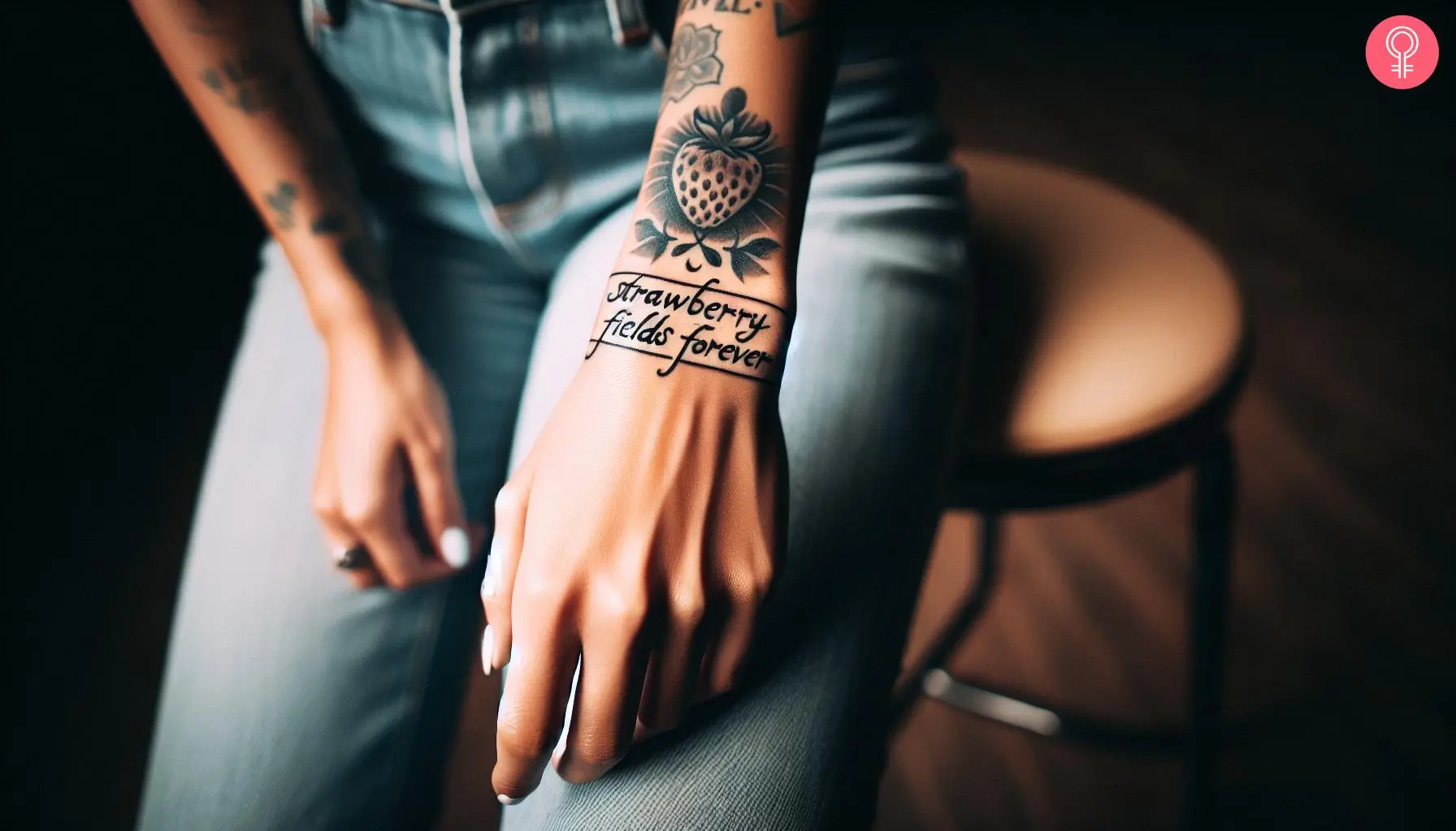 Woman with a Strawberry Fields Forever tattoo