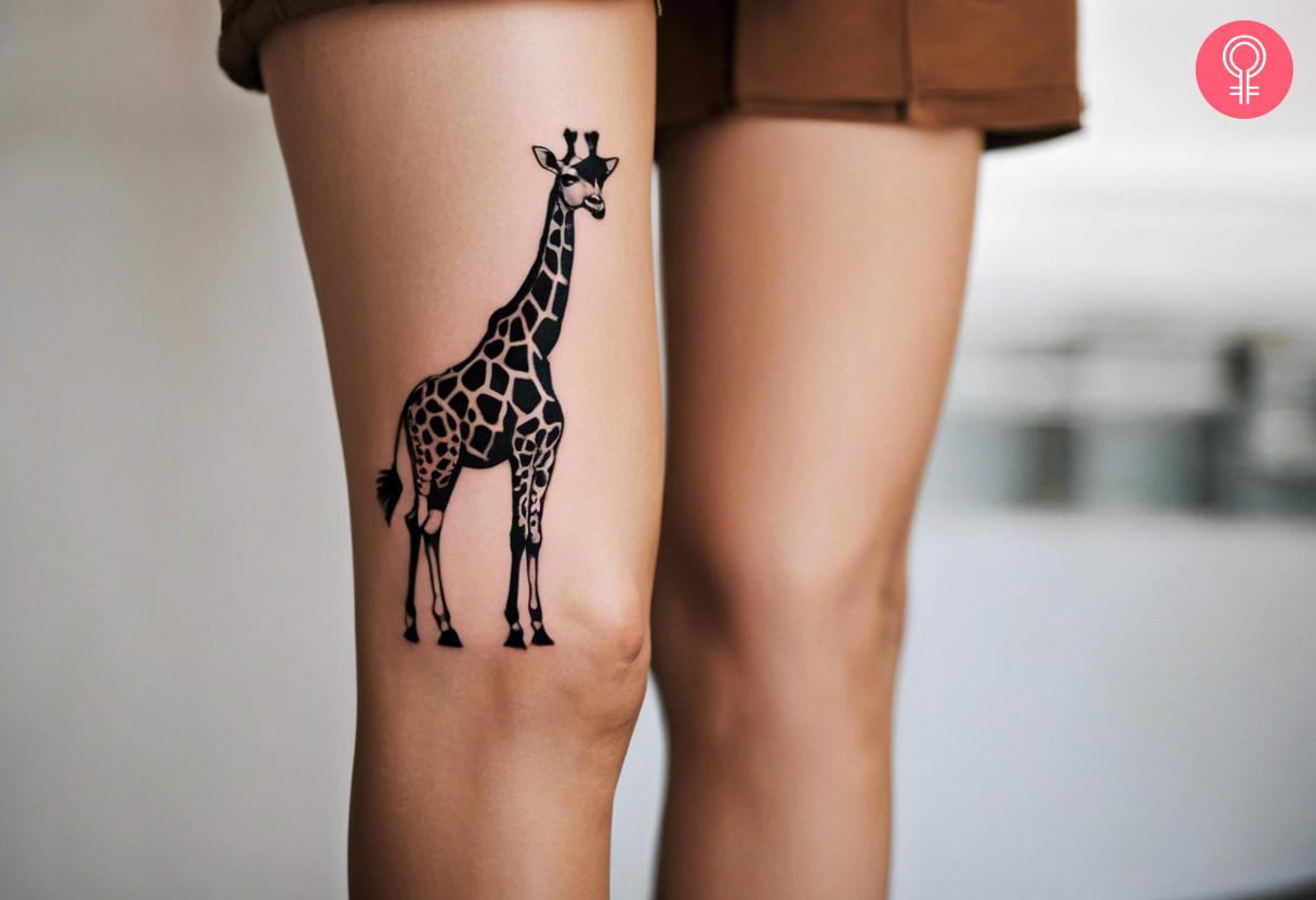 Woman with a giraffe leg tattoo