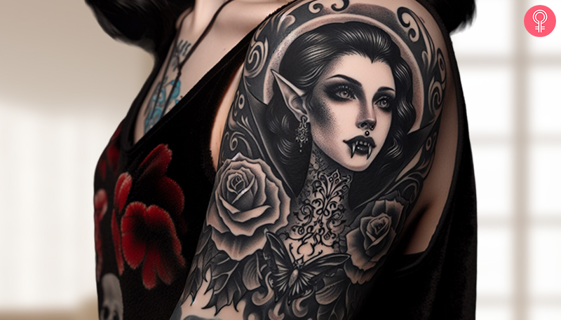 Woman with a gothic vampire tattoo