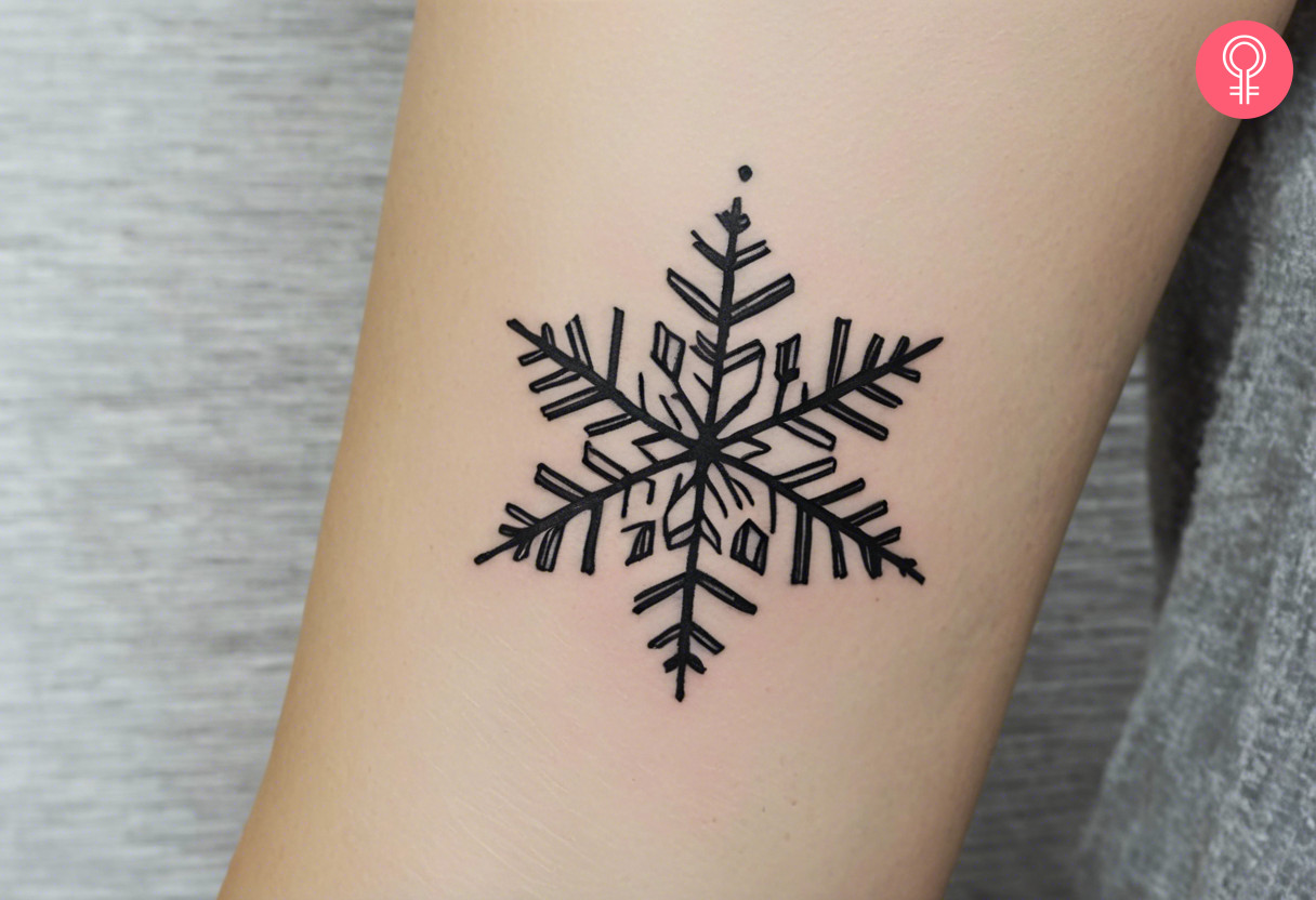 Woman with a minimalist snowflake tattoo