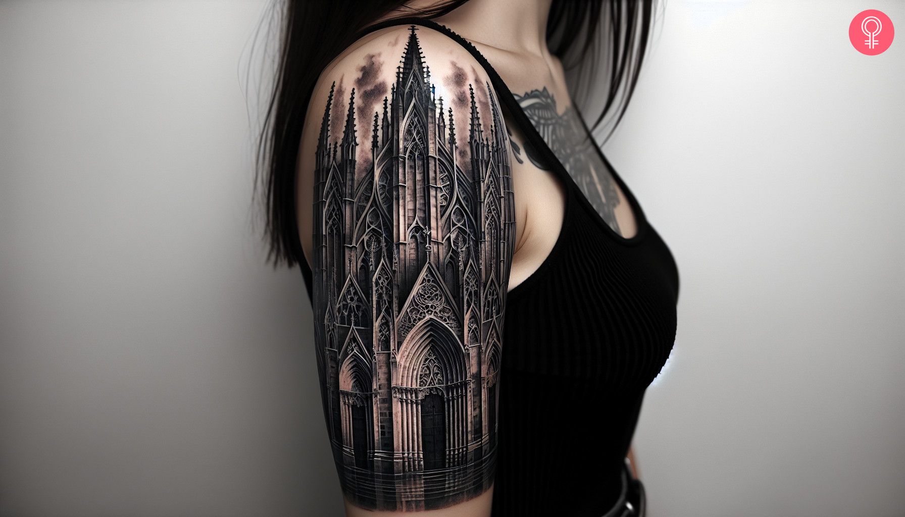 Woman with a realistic Gothic tattoo