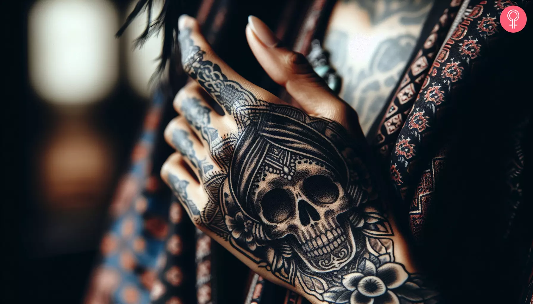 Woman with a skull tattoo on the hand