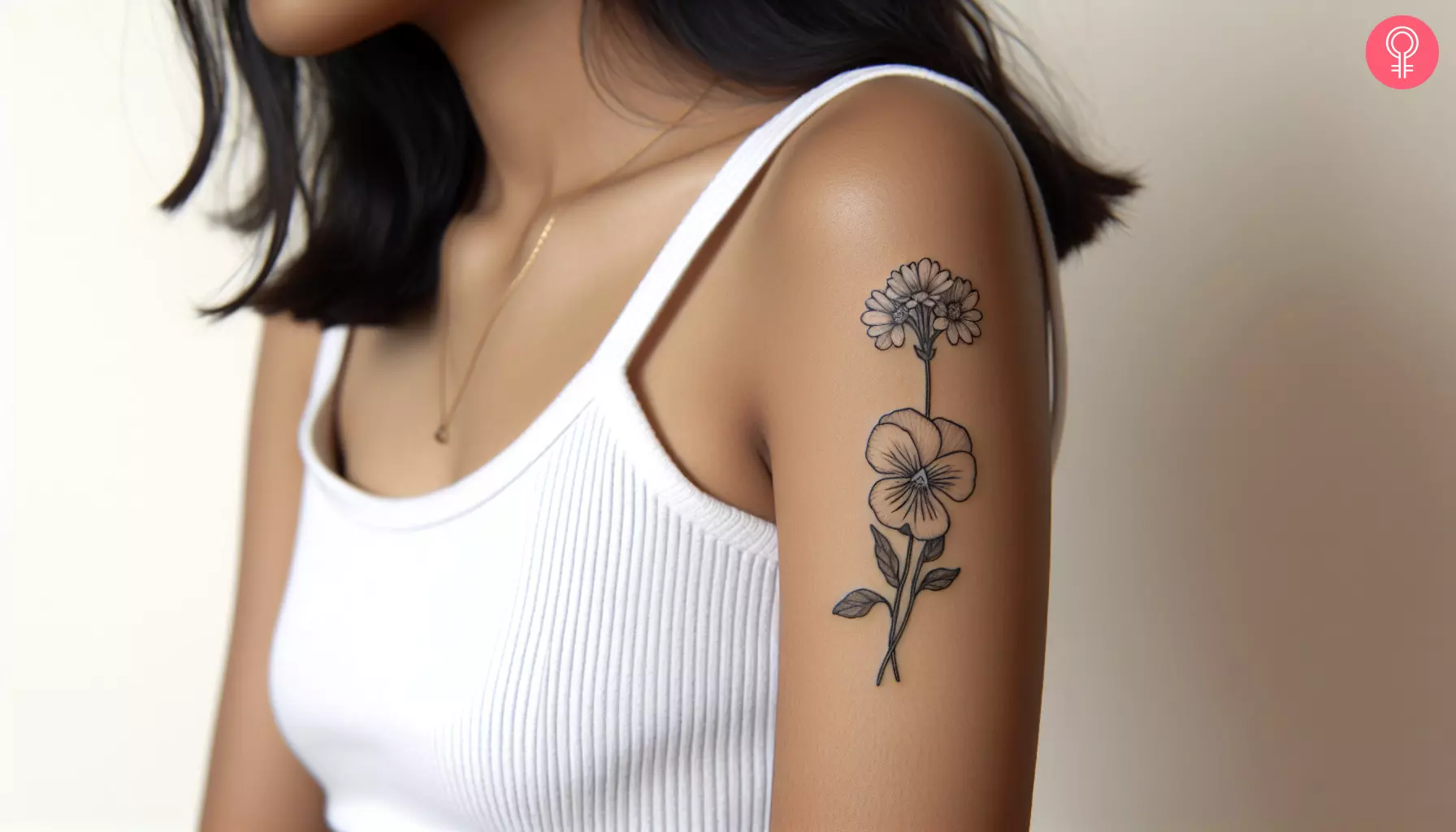 Woman with a sweet pea and daisy tattoo