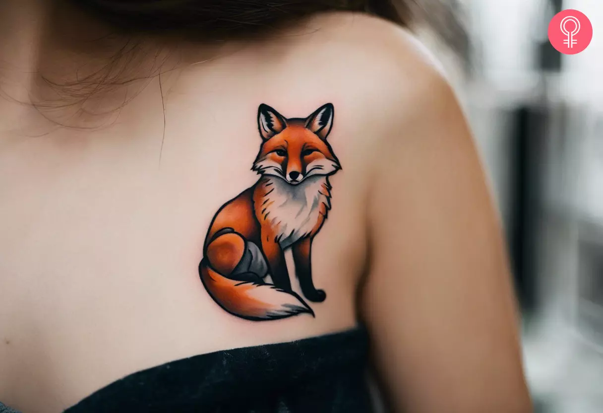 Woman with a traditional fox tattoo on the upper arm