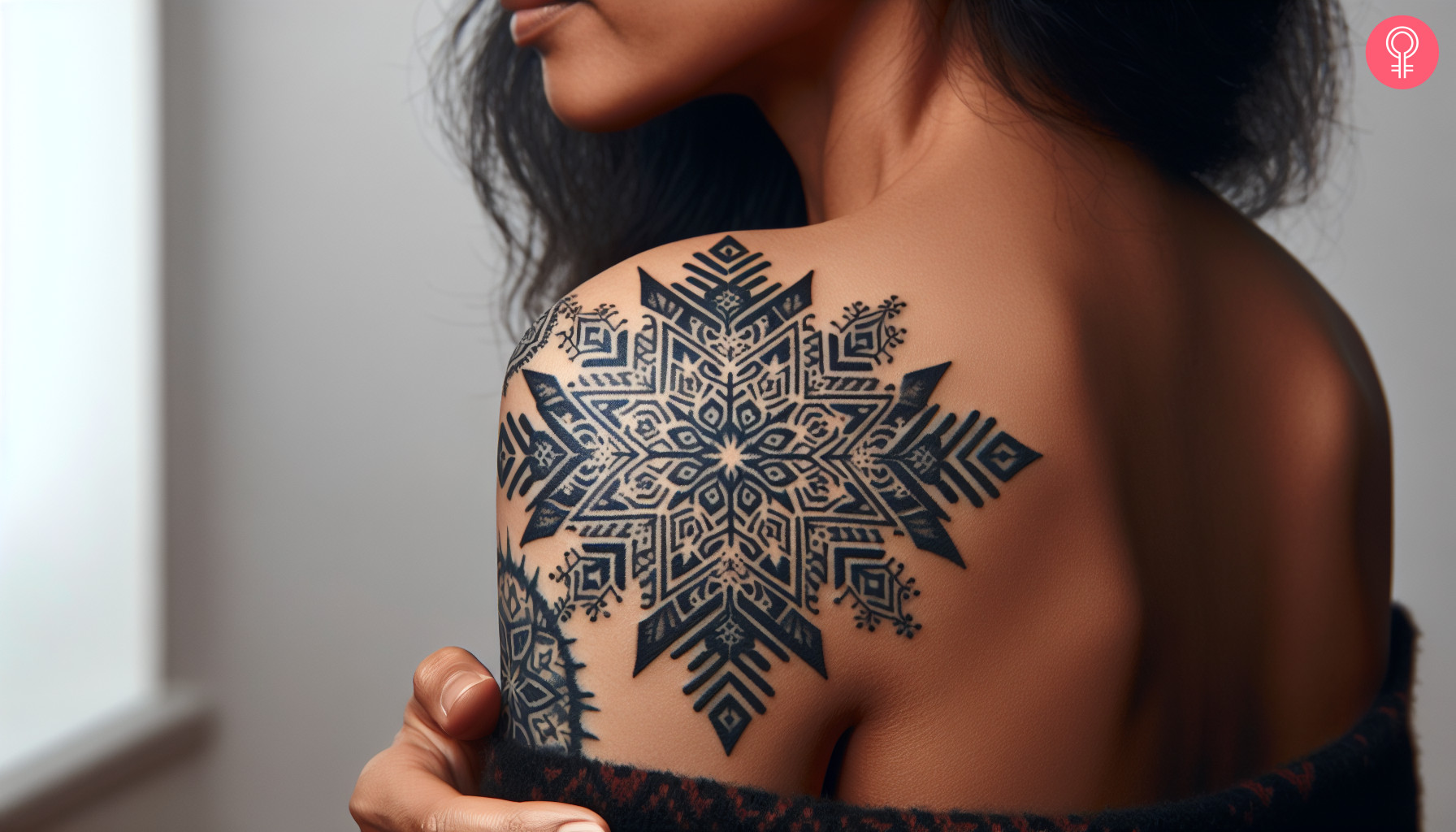 Woman with a tribal snowflake tattoo