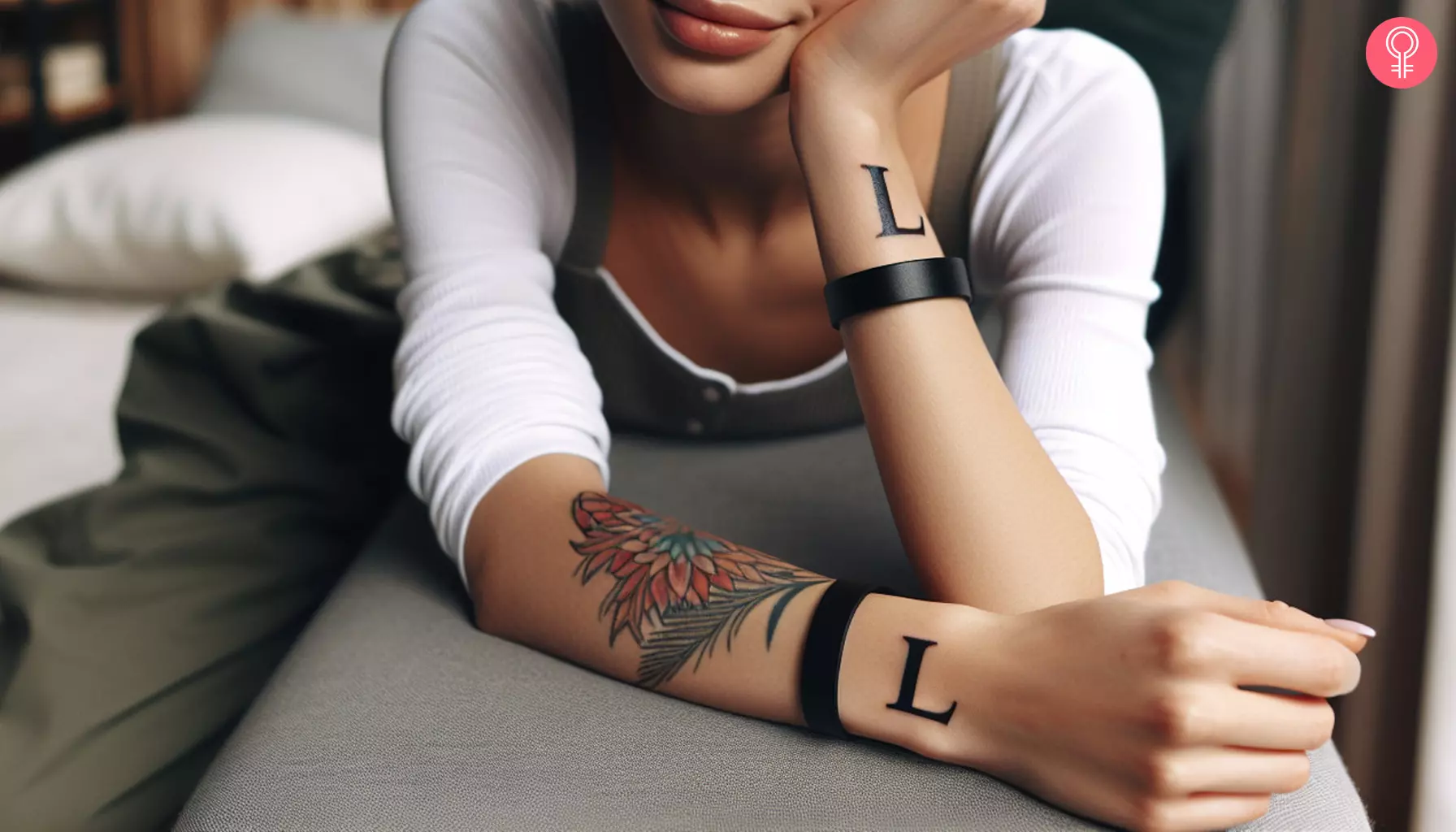 Woman with double l tattoo on her wrists