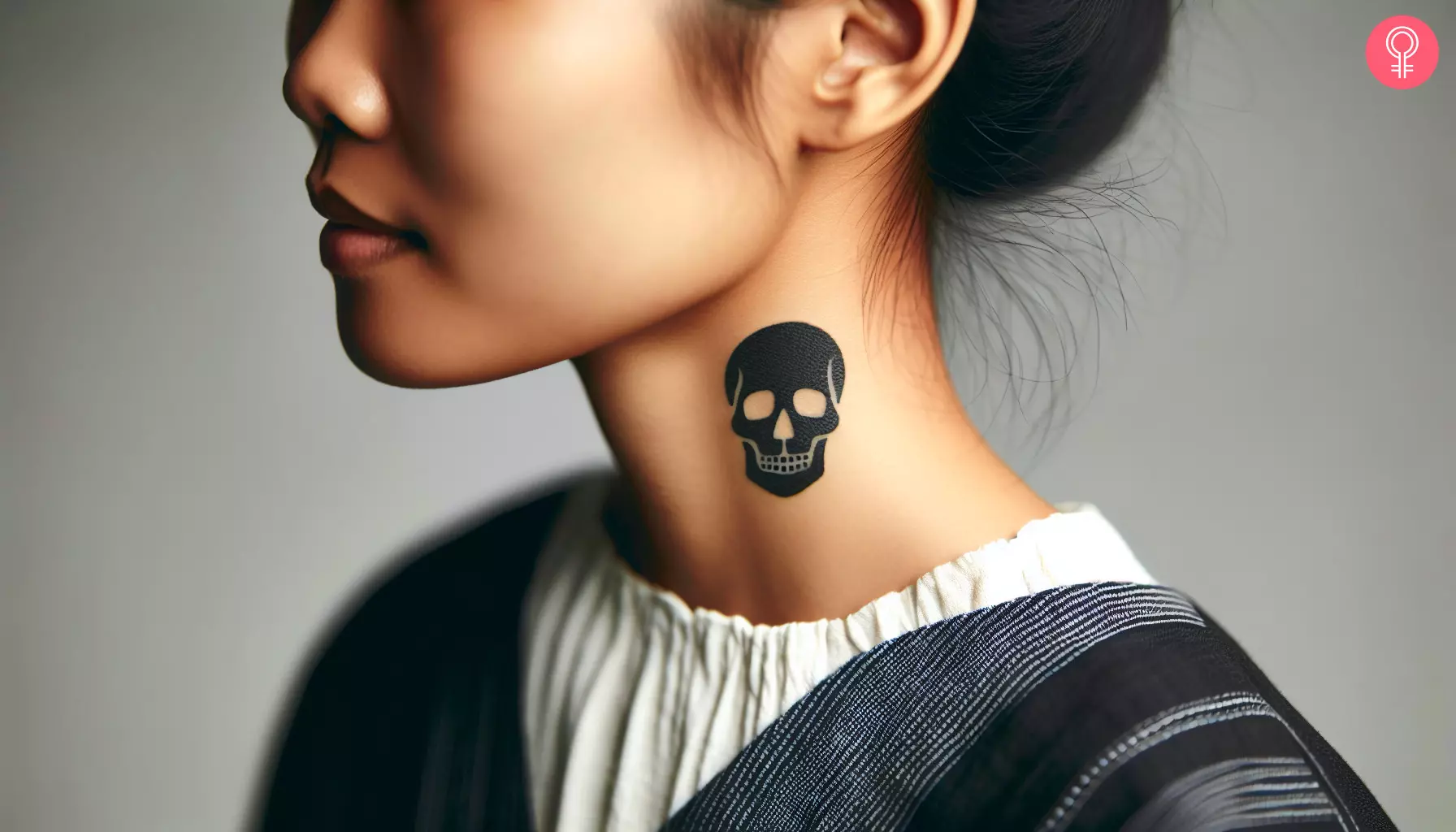 Woman with skull tattoo on the neck