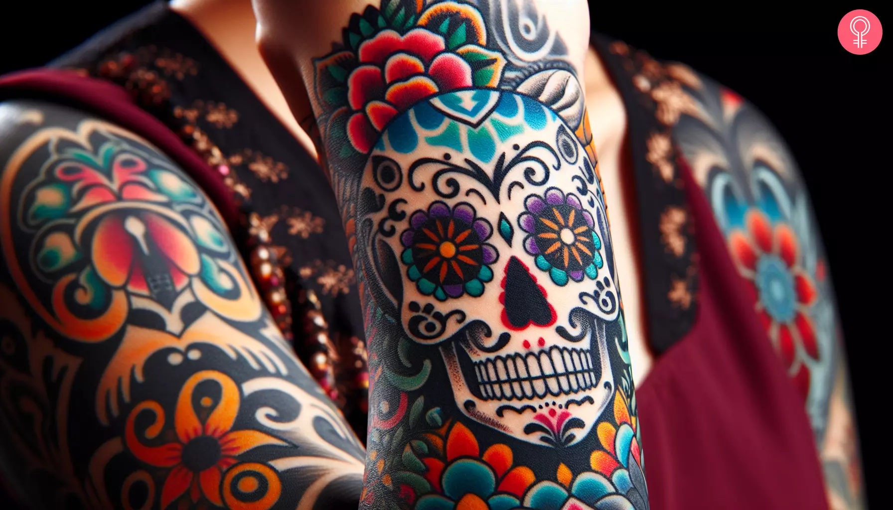 Woman with sugar skull tattoo on her wrist