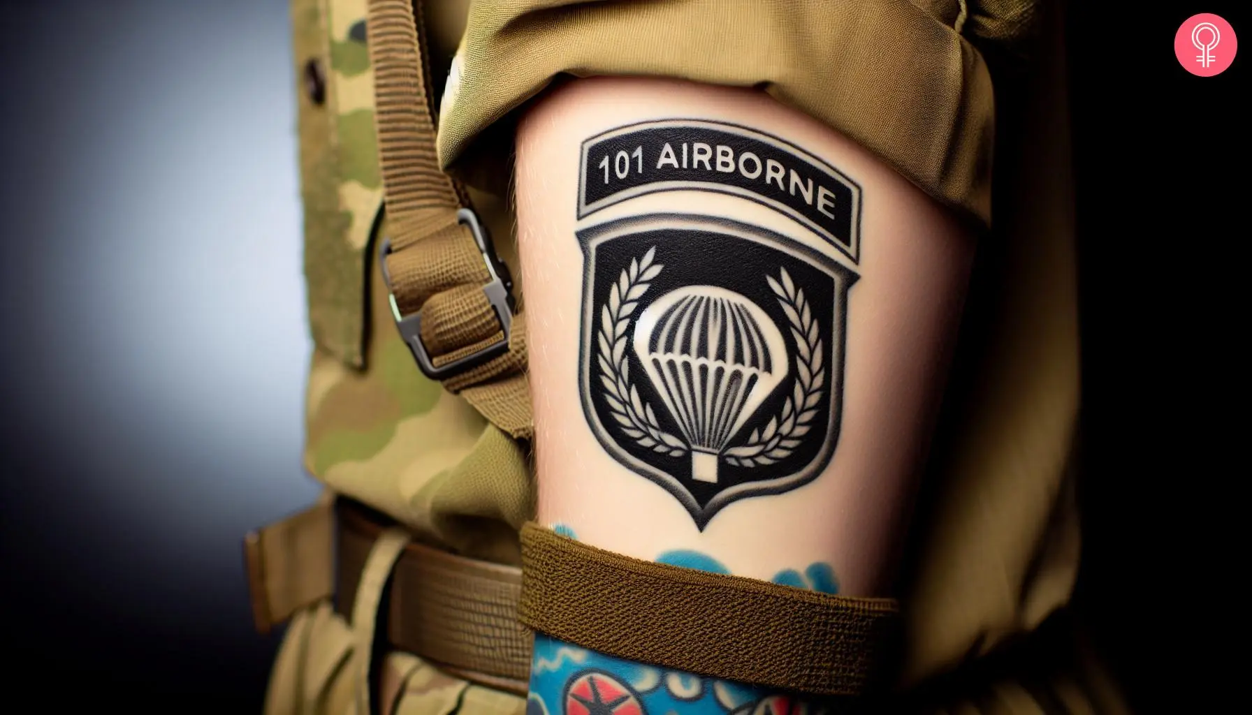 101st airborne tattoo on the upper arm of a woman