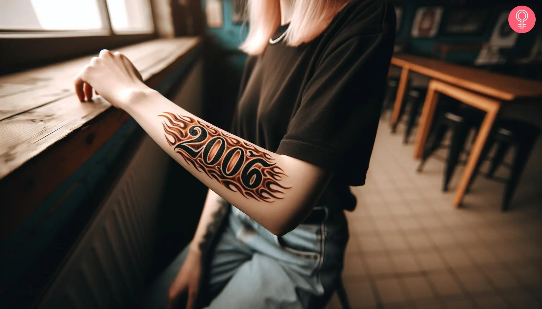 2006 tattoo on the forearm of a woman