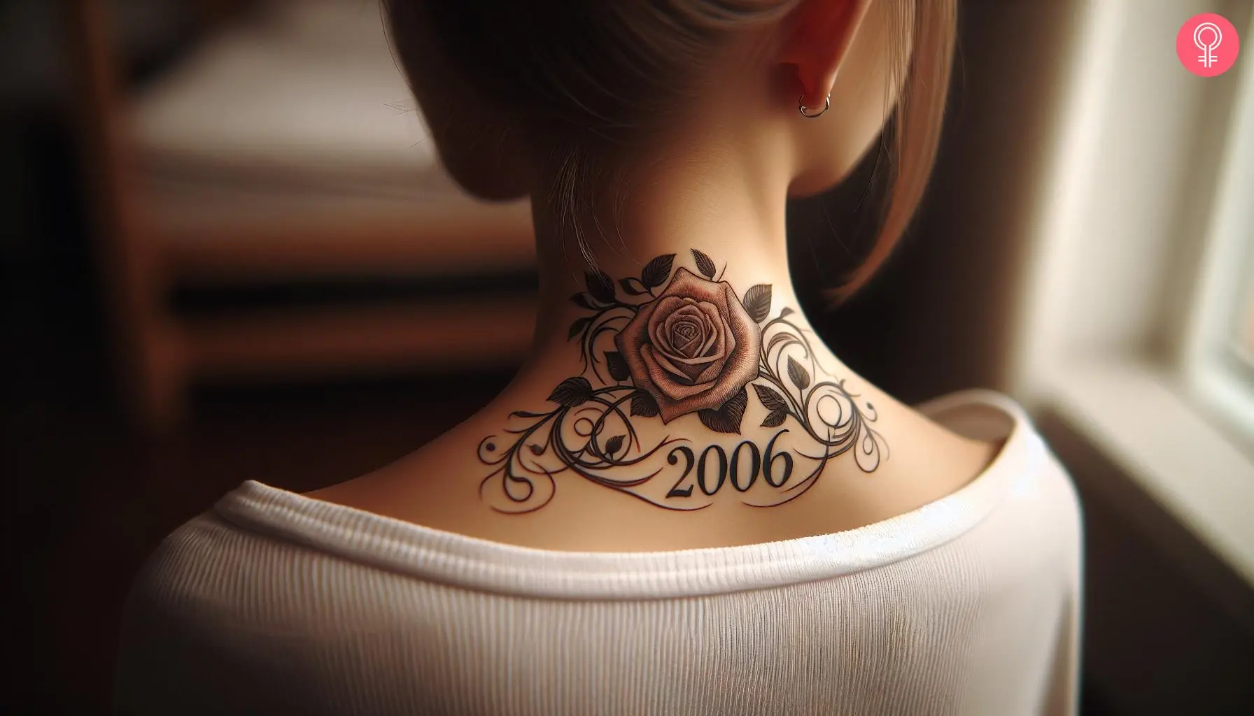 2006 tattoo on the neck of a woman