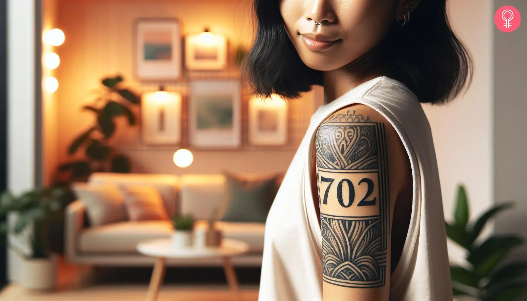 A 702 area code tattoo on the upper arm of a woman