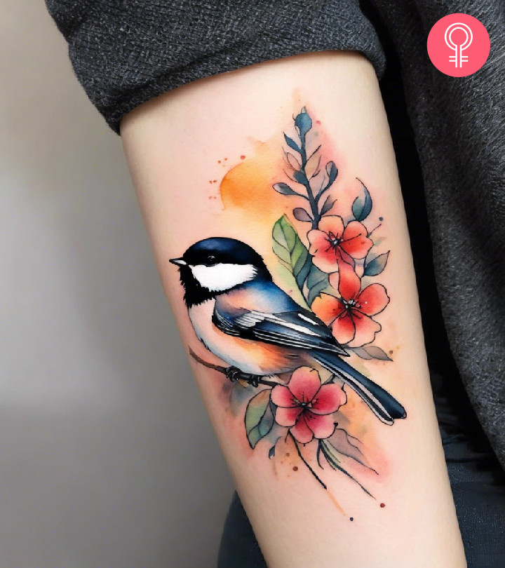 Chickadee tattoo on the arm