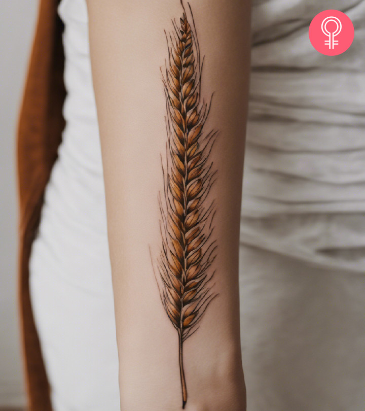Wheat tattoo design on the arm of a woman