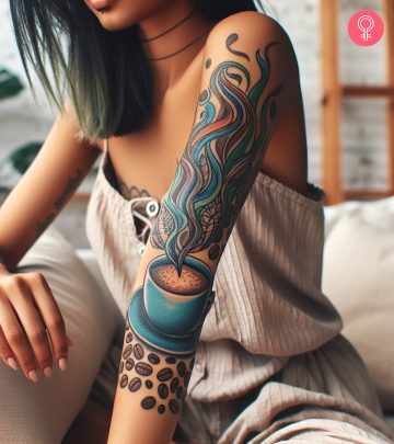 A traditional coffee tattoo on the forearm