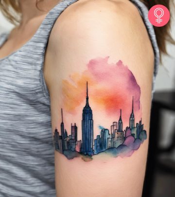 Woman with redwood trees on her arm