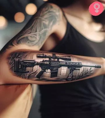 A soldier with an arm tattoo