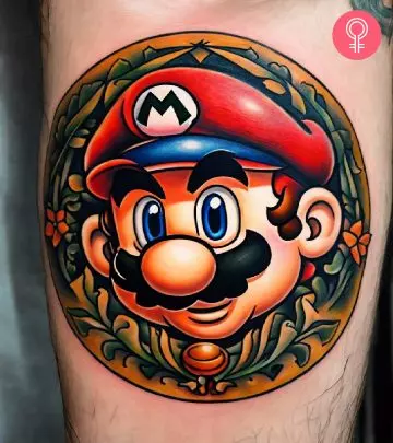 Mario tattoo on the forearm