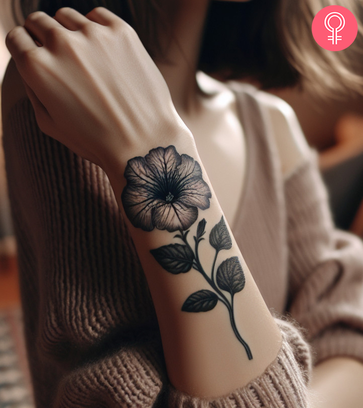 A woman with a petunia tattoo