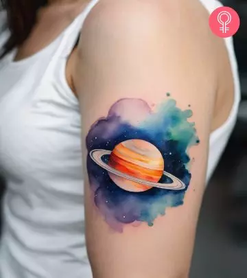 Girl with a space tattoo on her back