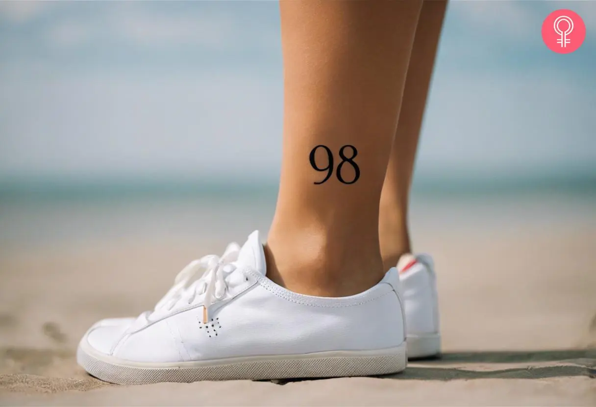 Woman with 98 ankle tattoo