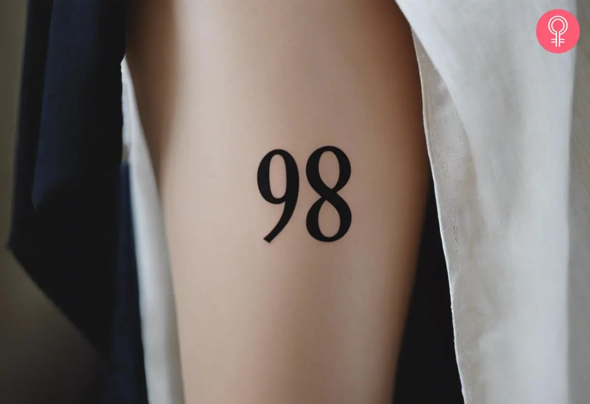 Woman with 98 leg tattoo