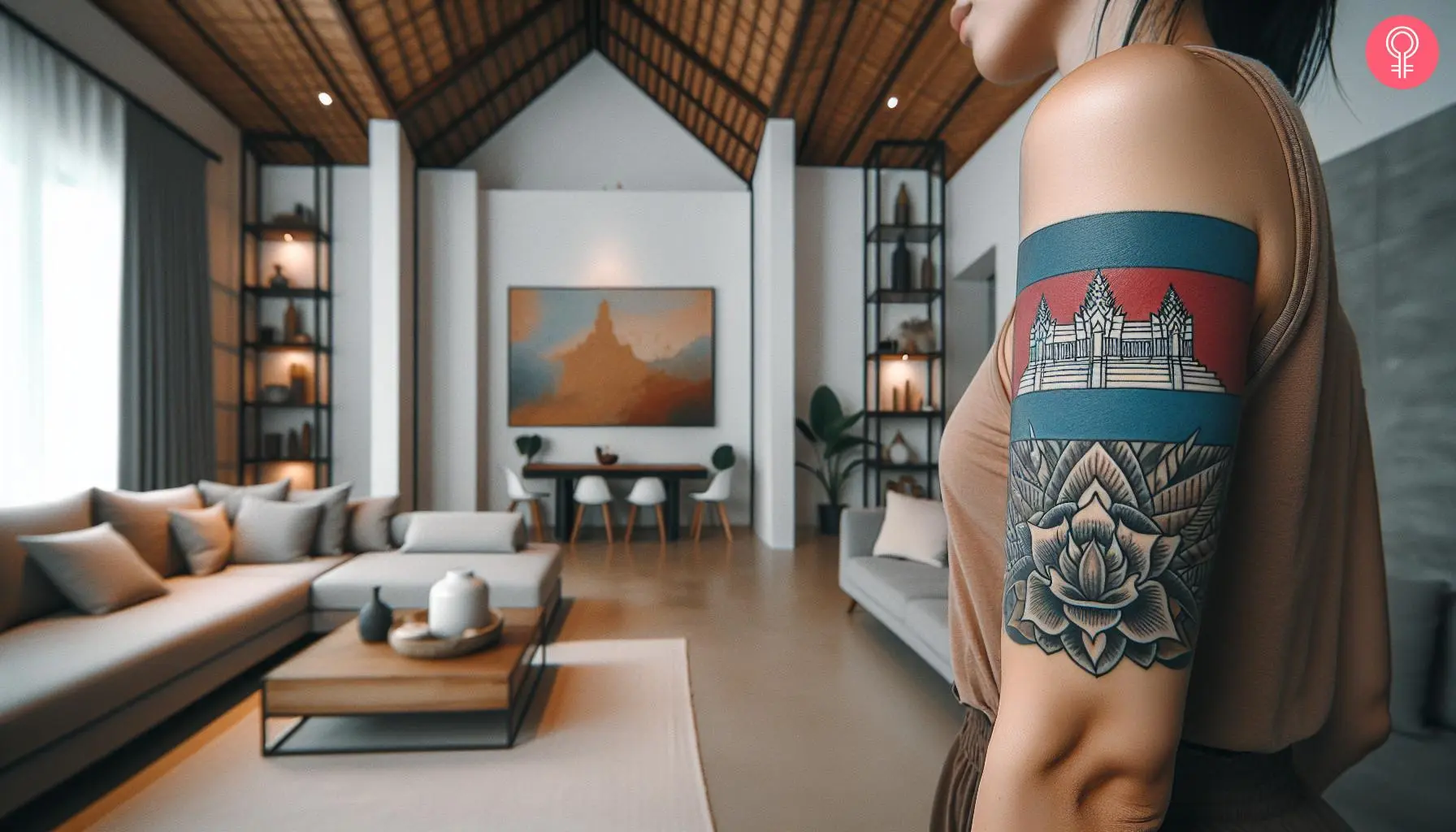 A Cambodian flag tattoo on the upper arm