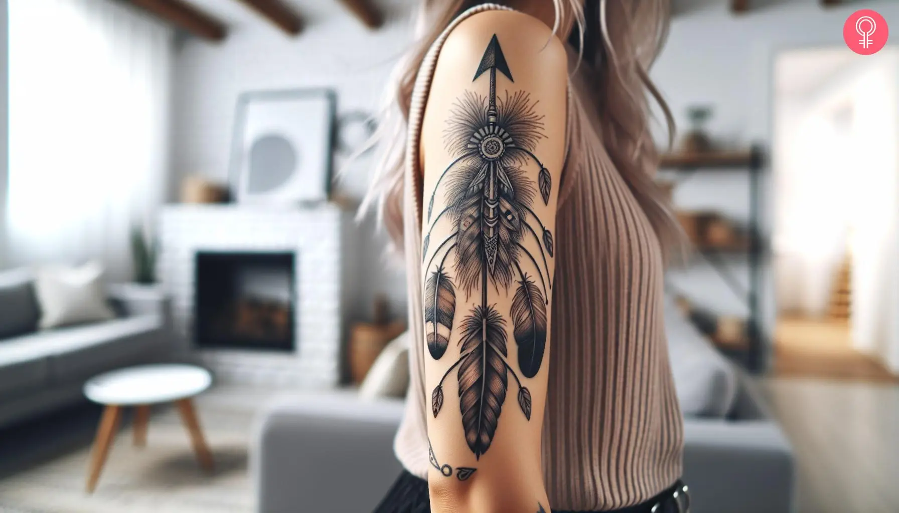 A Comanche arrow tattoo on the arm