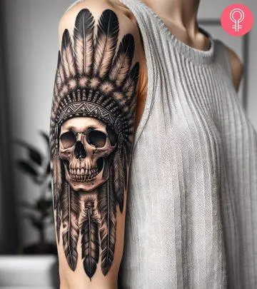 An Indian tattoo on a woman’s upper arm