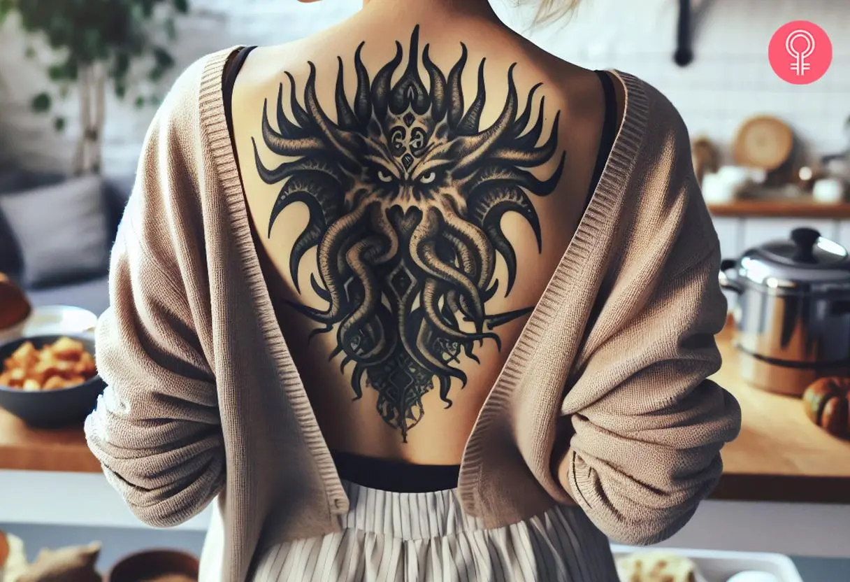 A Cthulhu tattoo on a woman’s back