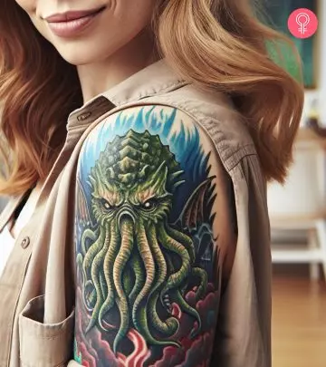 A knight tattoo on a woman’s arm