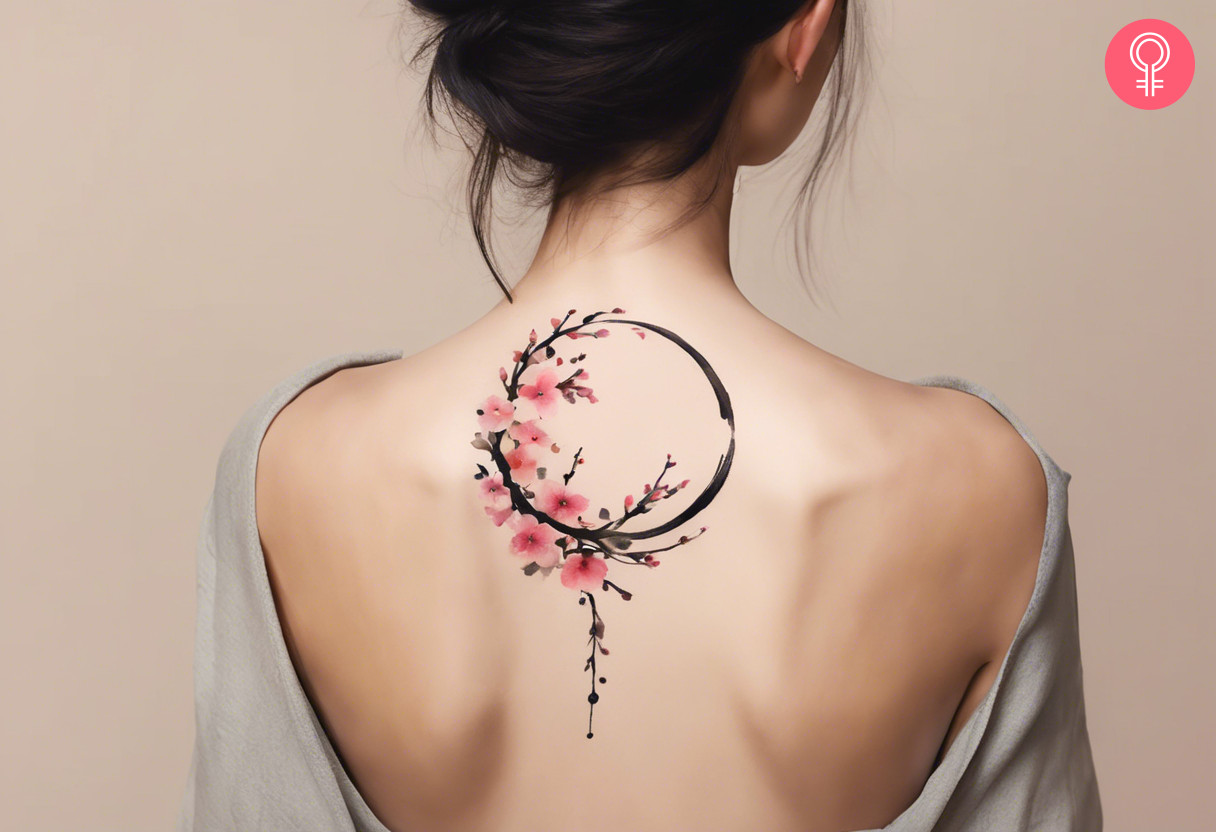 A Japanese enso tattoo on the back of the neck