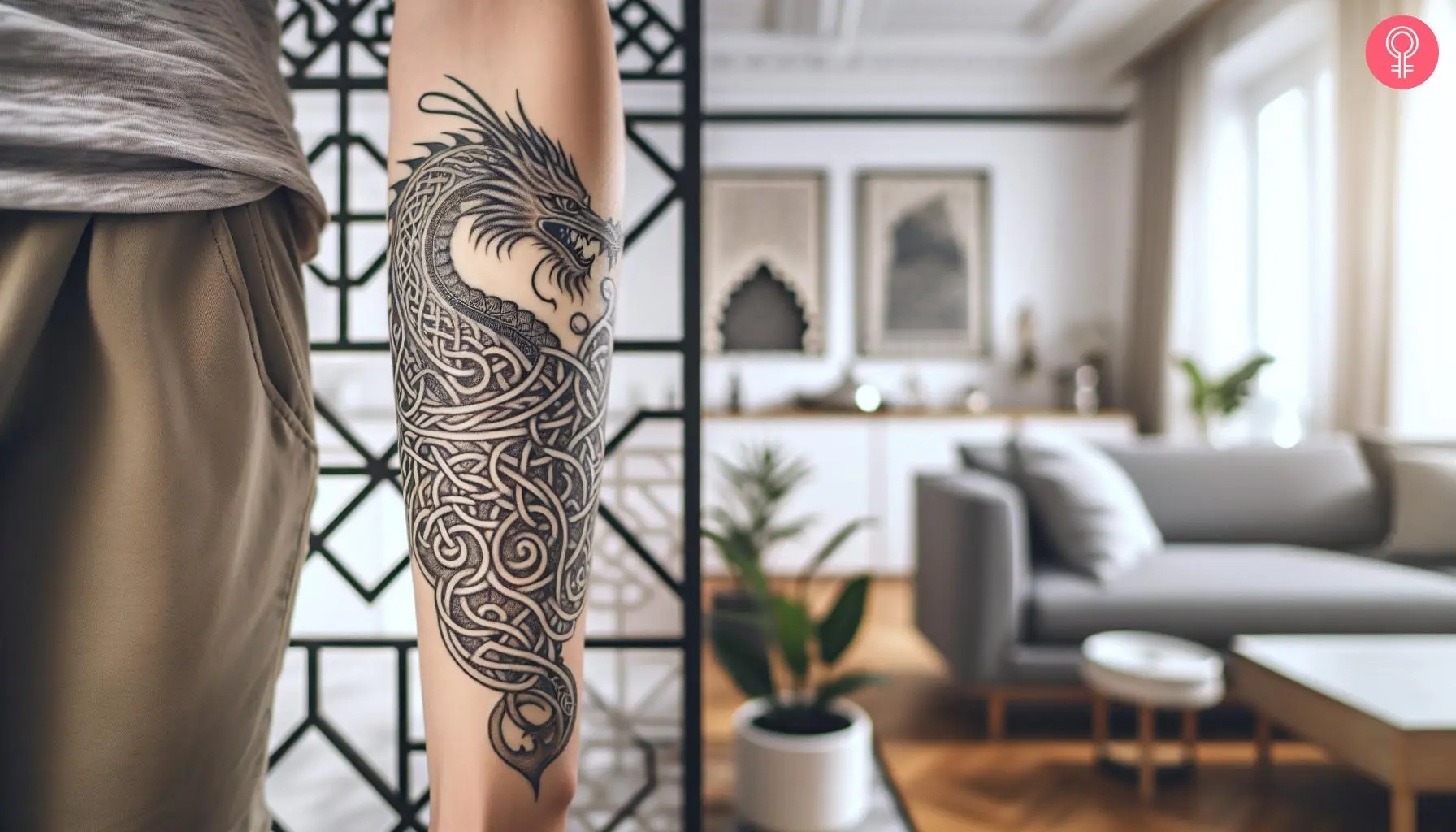 A Norse dragon tattoo on the forearm