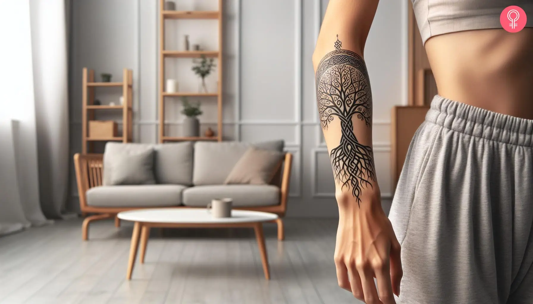 A Norse forearm tattoo featuring yggdrasil